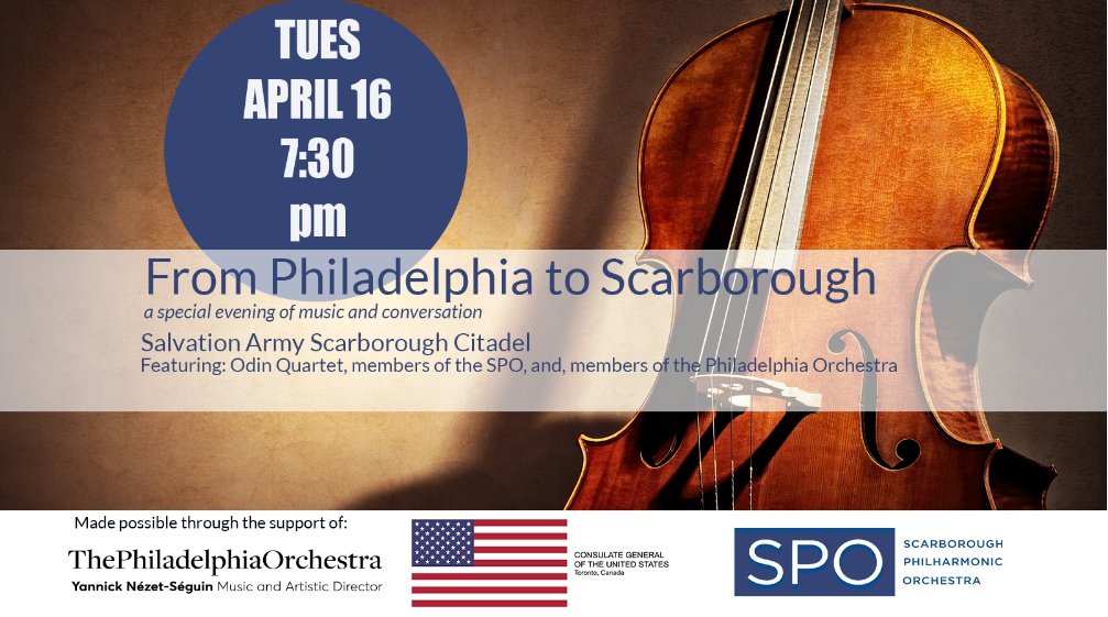 🎶 You're invited to the evening of chamber music and conversation! On April 16, 2024 the Scarborough Philharmonic Orchestra will welcome a visiting quartet of musicians from the famed The Philadelphia Orchestra to share the stage with ensemble-in-residence, the Odin Quartet and…