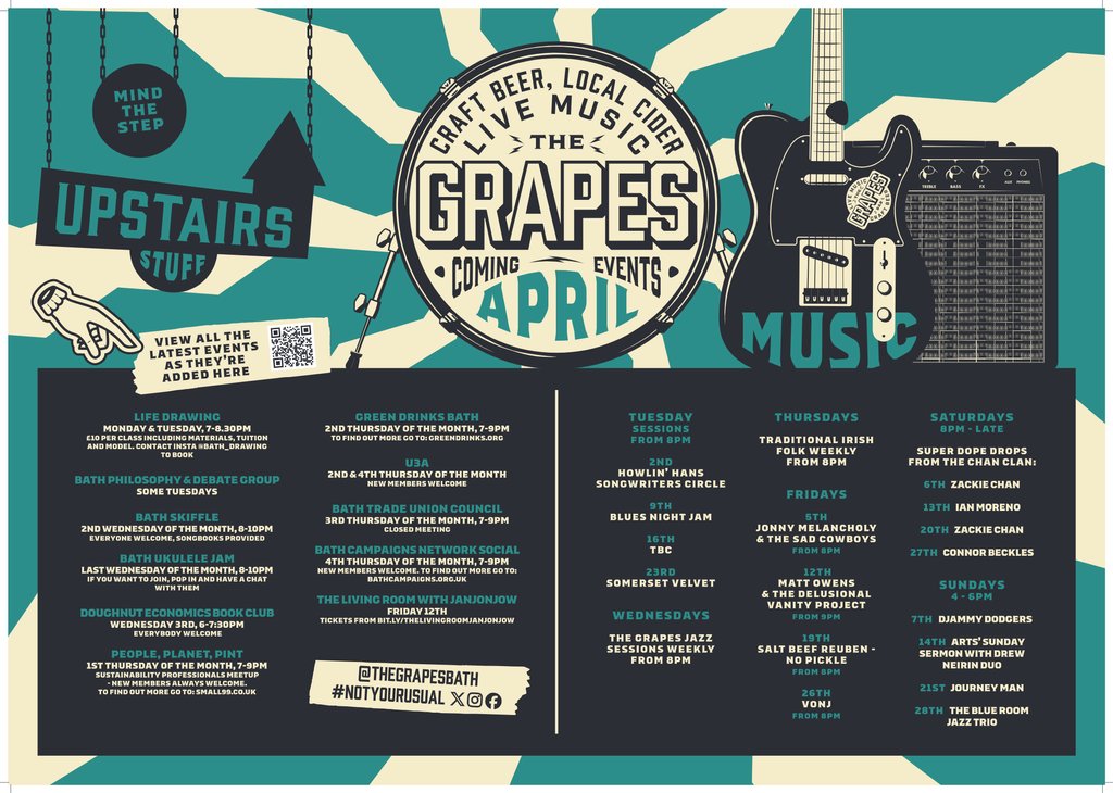 April has officially arrived at The Grapes and what a month we have for you! Check it out here - bit.ly/3ImKqtX #Bath #LiveMusic #WhatsOn