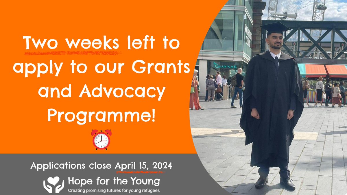 ❗️Reminder❗️
The applications for our Grants & Advocacy Programme close in two weeks. Apply by midnight on April 15, 2024 for courses starting in September 2024.

Use the link below to apply! ⬇️
hopefortheyoung.org.uk/grants-and-adv…