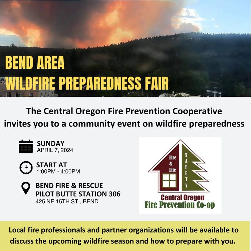 📅Join us this Sunday, April 7, for the Bend Wildfire Preparedness Fair! 🔥We'll be talking about upcoming prescribed burn plans around West Bend, Sunriver and La Pine!