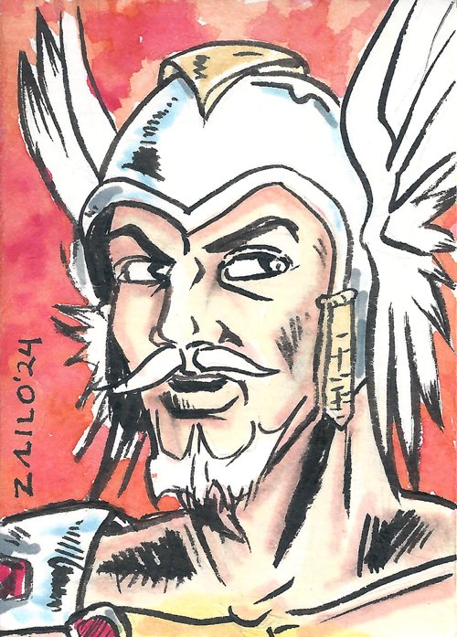 The Warlord sketchcard.  Available.  #zailoart #sketch #sketchcard #atc #watercolor #mixedmedia #comicbookart #dccomics #thewarlord #mikegrell