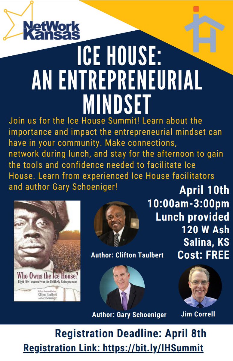 Join us for the Ice House Summit on April 10th in Salina, KS! Learn about the Ice House program's impact on entrepreneurs and network with industry experts. Registration ends April 8th: t.ly/h_lky #kseship