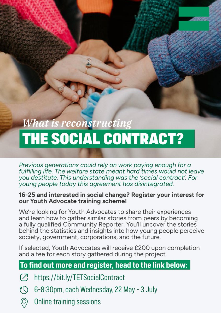 Are you 16-25, interested in affecting social change and learning new skills? This summer, learn how to become a Community Reporter and help build a new Social Contract. Application deadline - 6pm 29 April. Register your interest below 👇 shorturl.at/stP38