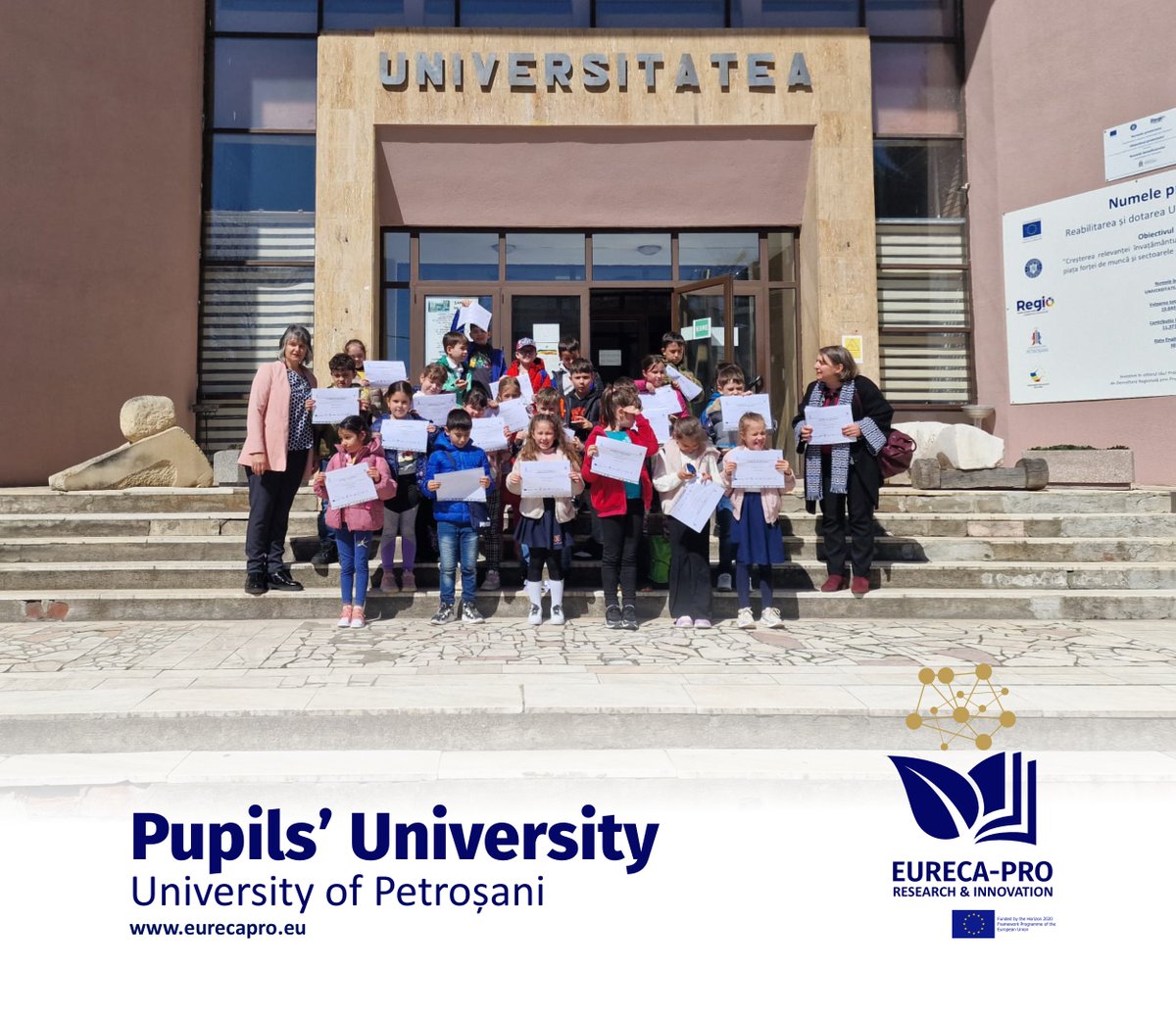 🇷🇴 The RE-EURECA-PRO “Pupils University” took place on 29th of March 2024 at the University of Petrosani. ♻️ 23 school pupils and 10 students were involved in the activities. 👉 Read more here: rb.gy/7yxw3a #eurecapro #reeurecapro #sdg12