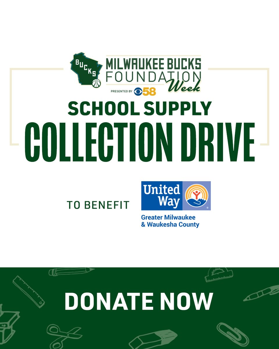 Hey Bucks Fans! Celebrate MBF Week by participating in our school supply collection drive benefiting @UnitedWayGMWC ! Collection bins are located at the front of Fiserv Forum during games this week on 4/3 & 4/5 and at participating Deer District businesses!