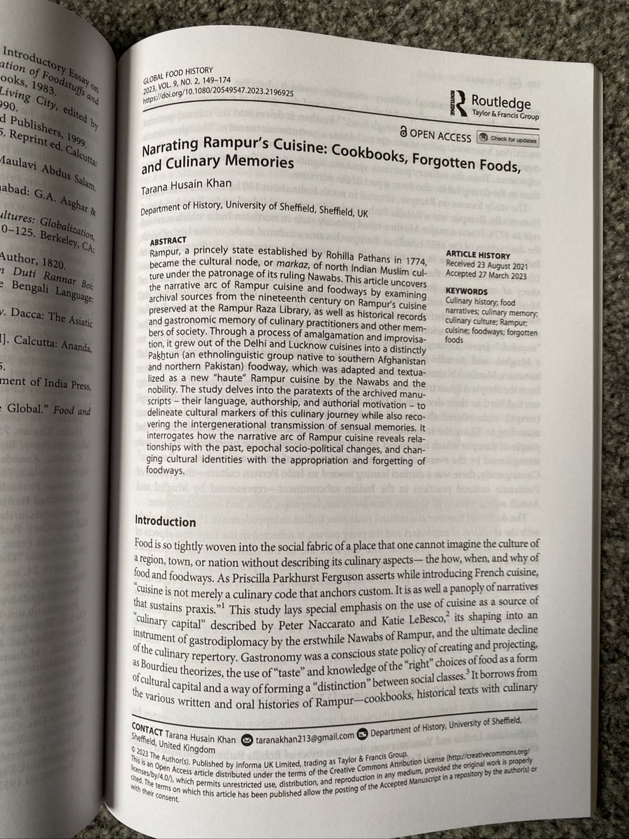 Thrilled to receive the hard copy of Global Food History April 2023 edition with my article ‘Narrating Rampur’s Cuisine’ . The article is on open access and you can read it here academia.edu/103693364/Narr…. @s_lamberthurley @TeestaGuha @JayeetaSharma