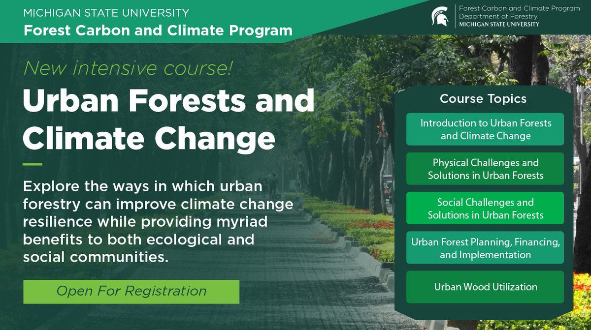 Discover the importance of #urbanforests! Our course, 'Urban Forests and Climate Change,' covers key topics like carbon dynamics, planning strategies, and more. Register now to learn how to create sustainable, climate-resilient cities. bit.ly/47TeOXS 🌳🌆 #EarthMonth