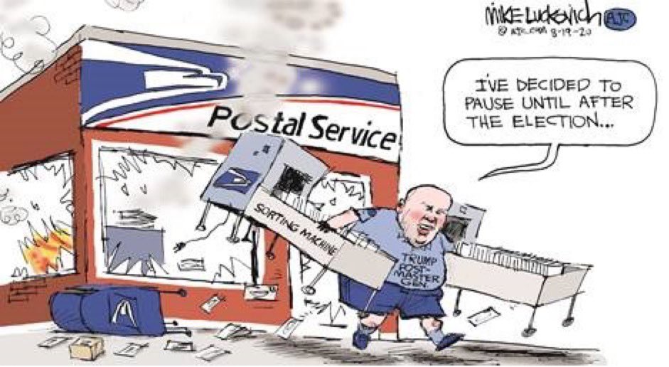 #LouisDeJoy sabotaged the @USPS to help Trump win. He interfered in the 2020 election, a federal crime. Why is #DeJoy still Postmaster General? @PostOpinions @nytopinion @mluckovichajc @WHCommsDir @DNC @DNCWarRoom @KBeds @AnnTelnaes