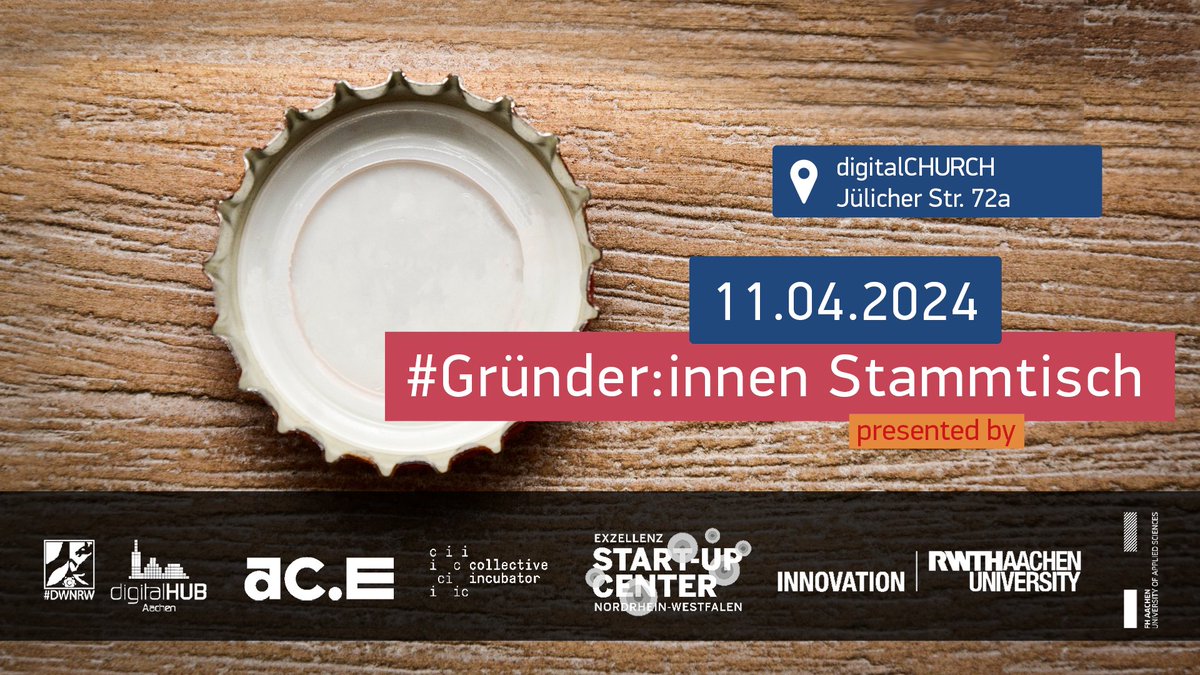 Join us for the #FoundersRoundtable on 25 March | Meet the start-up community of @RWTH, @CI_Aachen, @digitalHUBac, #FHAachen & @aachen_ace in a relaxed atmosphere. Register for free now: aachen.digital/event/nrw-hub-… #ESCNRW