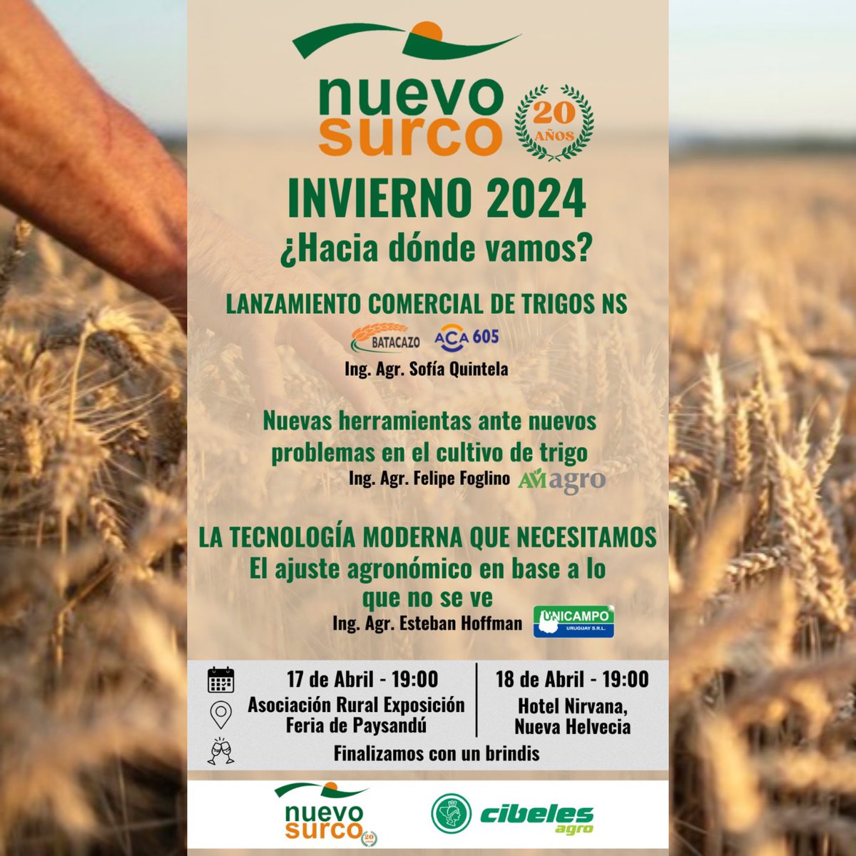Nuevo Surco cumple 20 años y como lo ha hecho a lo largo de su trayectoria, sigue apuntando a la excelencia en los productos y servicios que se le ofrecen al productor.

En esta oportunidad los invitamos a la Jornada para la próxima zafra de invierno 2024.