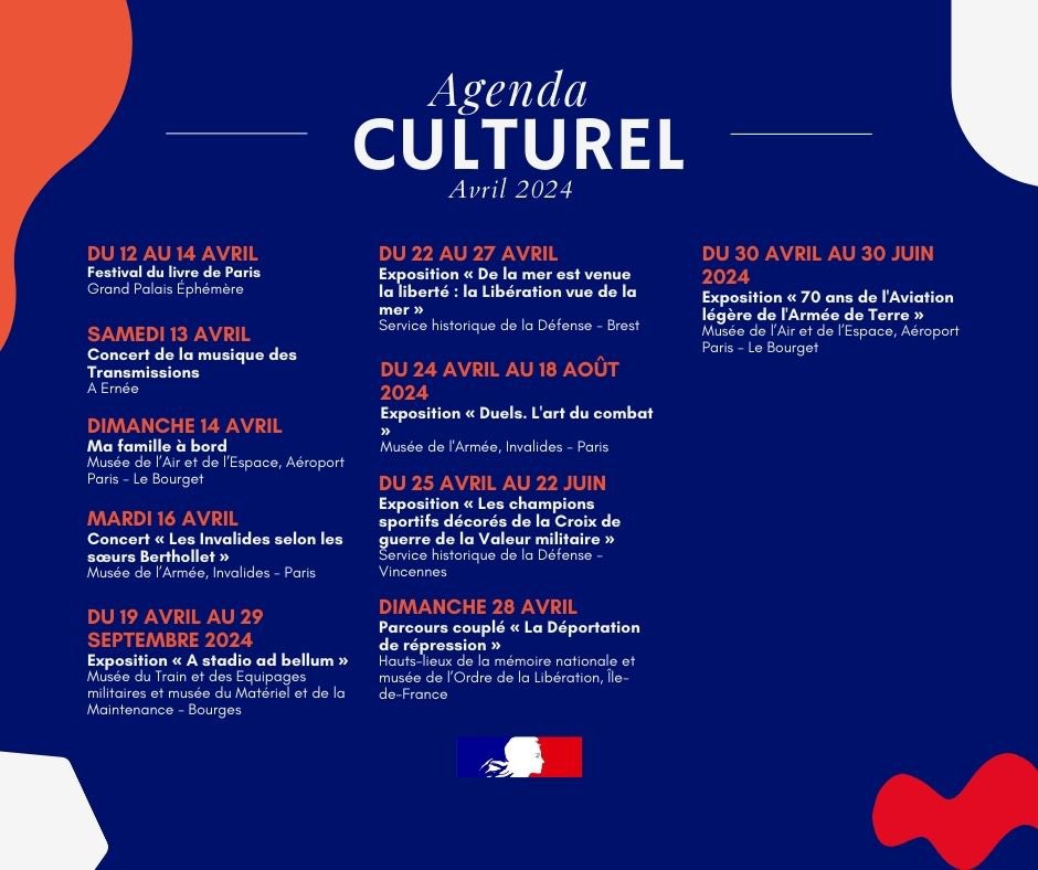 [𝗟'𝗶𝗻𝗳𝗼 𝗰𝘂𝗹𝘁𝘂𝗿𝗲𝗹𝗹𝗲 𝗱𝘂 𝗷𝗼𝘂𝗿]   Découvrez les propositions culturelles des musées du ministère des Armées dans l'Agenda culturel du mois d'avril 2024 ! 👇   memoiredeshommes.sga.defense.gouv.fr/fr/article.php…