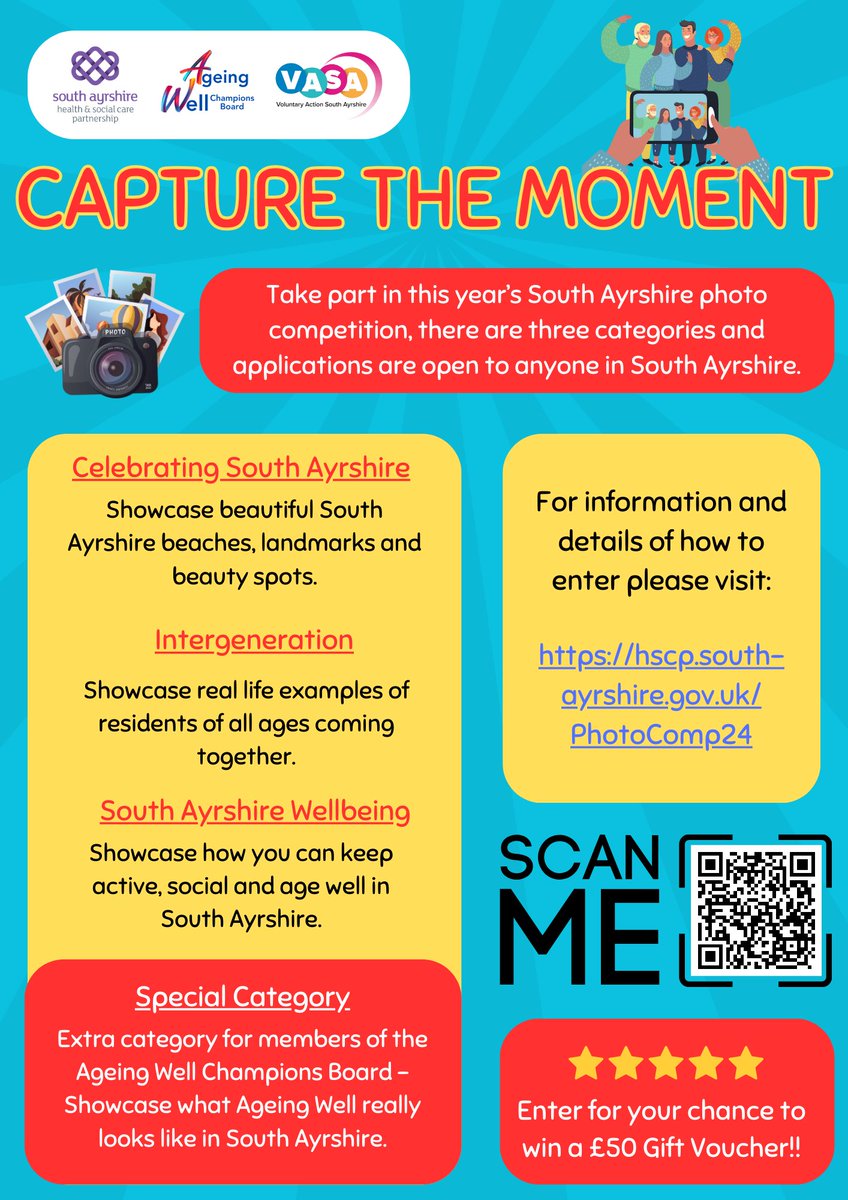 📢 Photo competition 📷📱🤳 Take part for your chance to win a prize!! We are delighted to pair with Voluntary Action South Ayrshire to run our first photography competition for South Ayrshire. Full details on our website. 💜 👉 hscp.south-ayrshire.gov.uk/PhotoComp24