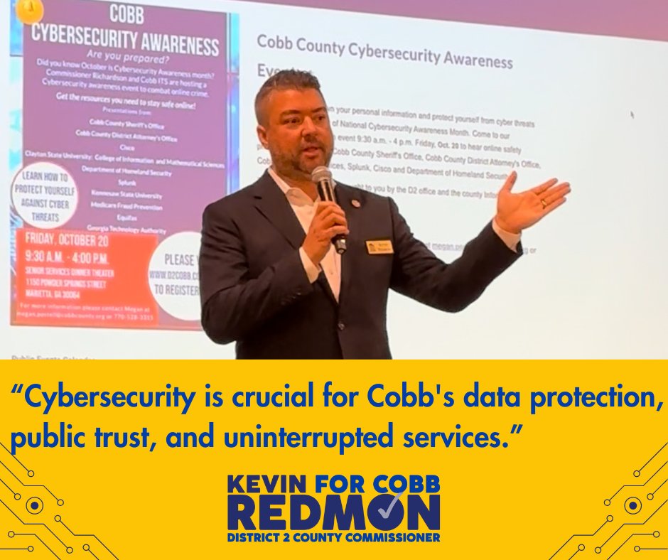 As a cybersecurity professional, I'm committed to protecting our community's digital infrastructure. From safeguarding sensitive data to ensuring the resilience of our services against cyber threats, I'll ensure that Cobb stays secure &amp; ahead of the curve. KevinForCobb.com