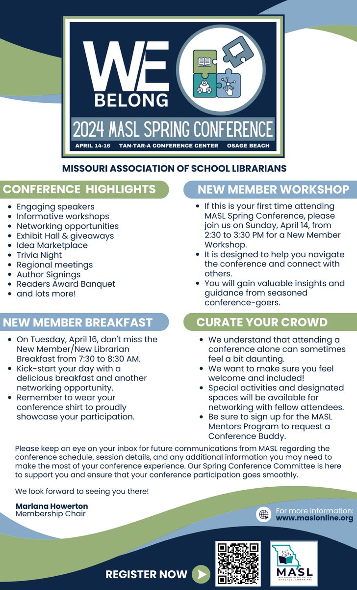 Are you new to MASL Spring Conference? Be sure to check out all that we have to offer! There is still time to register! Scan the QR code or visit maslonline.org