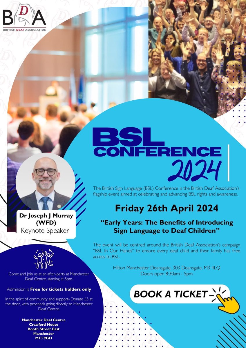 Do you want to understand more about #BSLinOurHands and why the BDA’s conference is about ‘Early Years: The benefits of introducing sign language to deaf children’? Tickets are selling fast here: lnkd.in/emD4d8B4