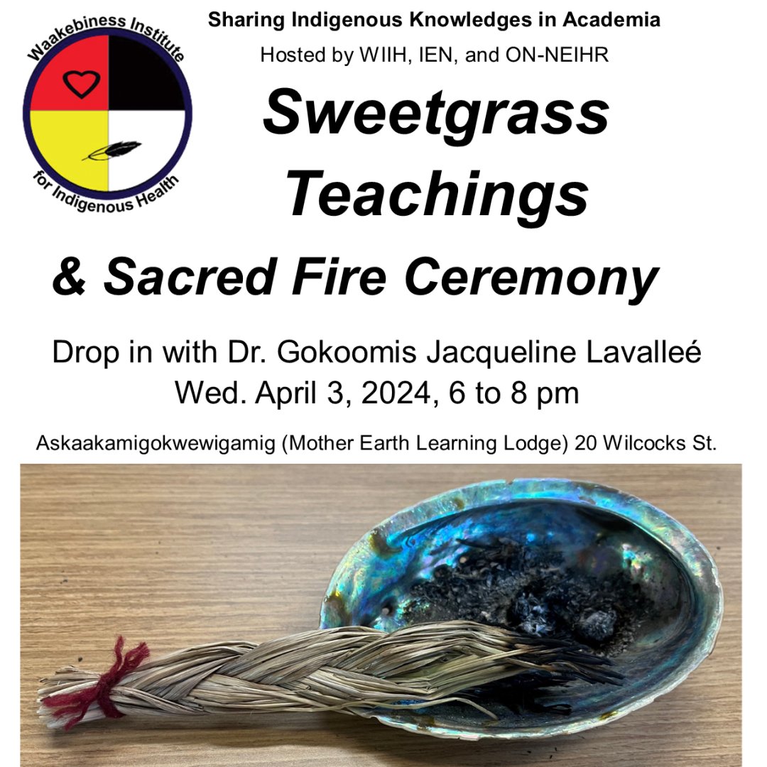 his Wednesday, join us for teachings on the medicine - Sweetgrass - with Dr. Gokoomis Jacqueline Lavallee at Askaakamigokwewigamig (the Mother Earth Learning Lodge) 20 Wilcocks St., Toronto. eventbrite.ca/e/drop-in-cere…