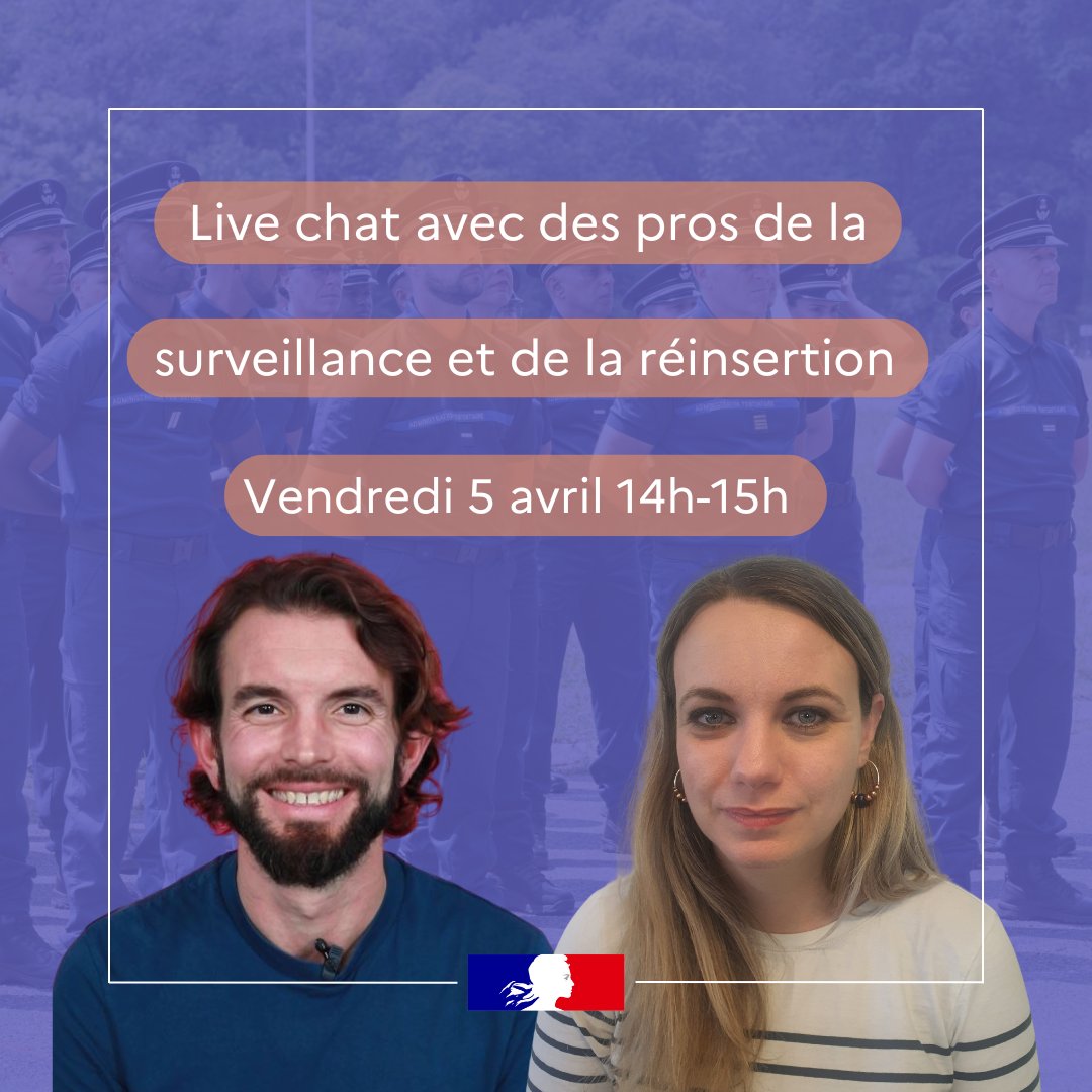 📅 Retrouvez-nous ce vendredi 5 avril pour un live chat avec des professionnels de la surveillance et de la réinsertion. L’occasion de poser toutes vos questions. Plus d'infos et inscriptions ici 👉 …justicerecrute.career-inspiration.com/live-chat/3352 #LaJusticerecrute 💼