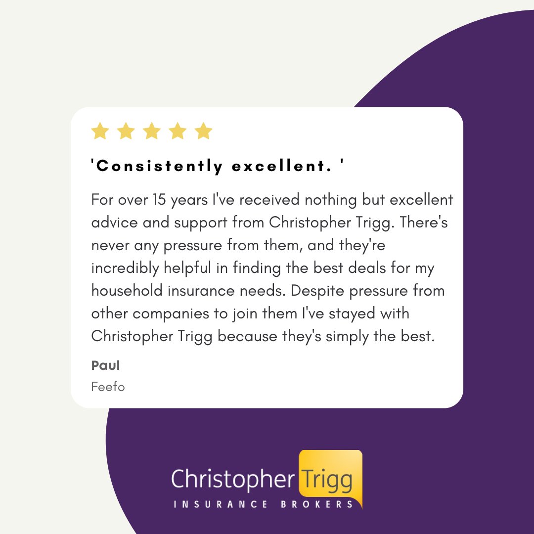 15 years of unparalleled service and trust 🌟. This glowing review captures the essence of our commitment to providing excellent advice and support without pressure, always prioritising your needs.

#ChristopherTriggLTD #ClientTestimonial #TrustedInsurance