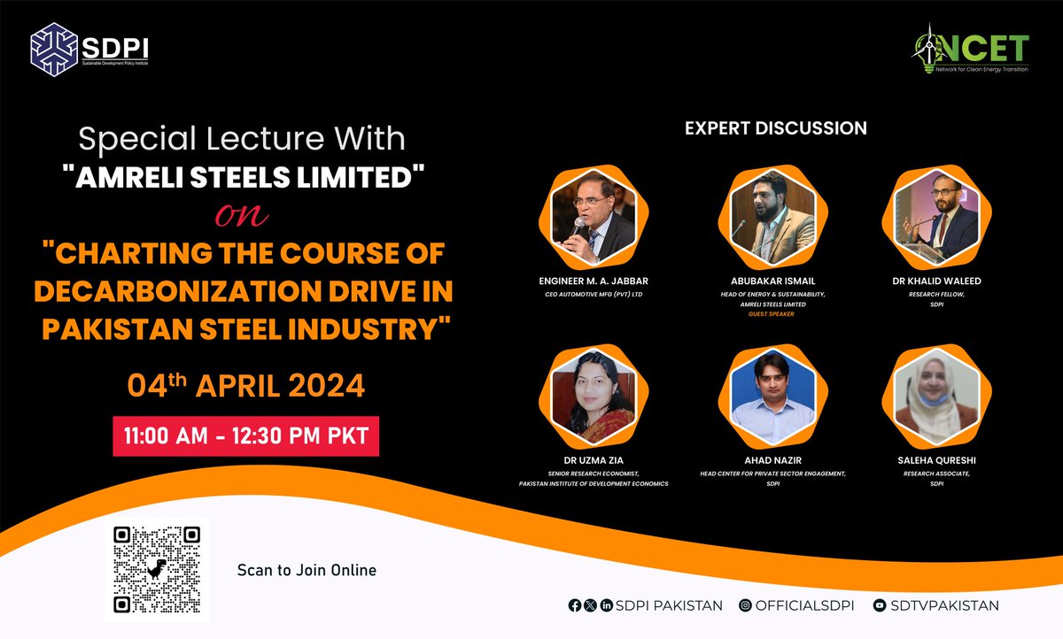 📢SDPI under the Network on Clean Energy Transition (<a href="/NCET_Pak/">Network for Clean Energy Transition</a>) is organizing a Special Lecture with <a href="/amrelisteels/">Amrelisteels</a> on 
𝗖𝗵𝗮𝗿𝘁𝗶𝗻𝗴 𝘁𝗵𝗲 𝗰𝗼𝘂𝗿𝘀𝗲 𝗼𝗳 𝗱𝗲𝗰𝗮𝗿𝗯𝗼𝗻𝗶𝘇𝗮𝘁𝗶𝗼𝗻 𝗱𝗿𝗶𝘃𝗲 𝗶𝗻 𝗣𝗮𝗸𝗶𝘀𝘁𝗮𝗻'𝘀 𝗦𝘁𝗲𝗲𝗹 𝗜𝗻𝗱𝘂𝘀𝘁𝗿𝘆 
🗓April 4, 2024
