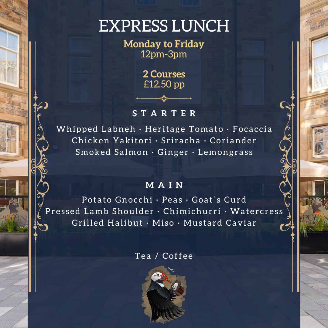 Our Edinburgh Express Lunch menu is live. If you're around the Quatermile, Chef Attila has put together a fabulous set menu for those who have less time to hang out!

Monday - Friday, 12 - 3 p.m.