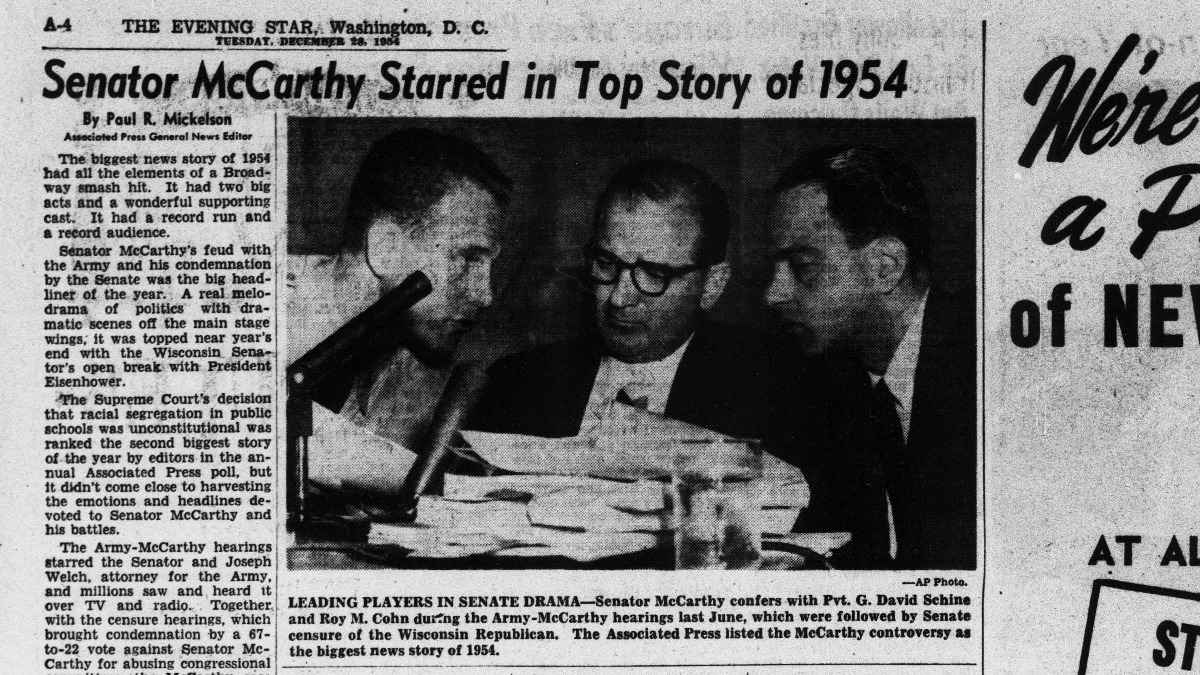 On this day in 1954, television coverage of the Army-McCarthy hearings began. The Associated Press declared these hearings the biggest news story in 1954. Read more about it in our historic newspaper archive Chronicling America. loc.gov/resource/sn830… #OTD #ChronAm