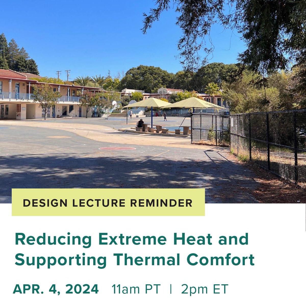 The 6th lecture in our Schoolyard Forest Design Lecture Series is TOMORROW. This session features research on how living schoolyards and schoolyard forests can help reduce extreme heat and increase thermal comfort, as well as design recommendations to keep students cool at school