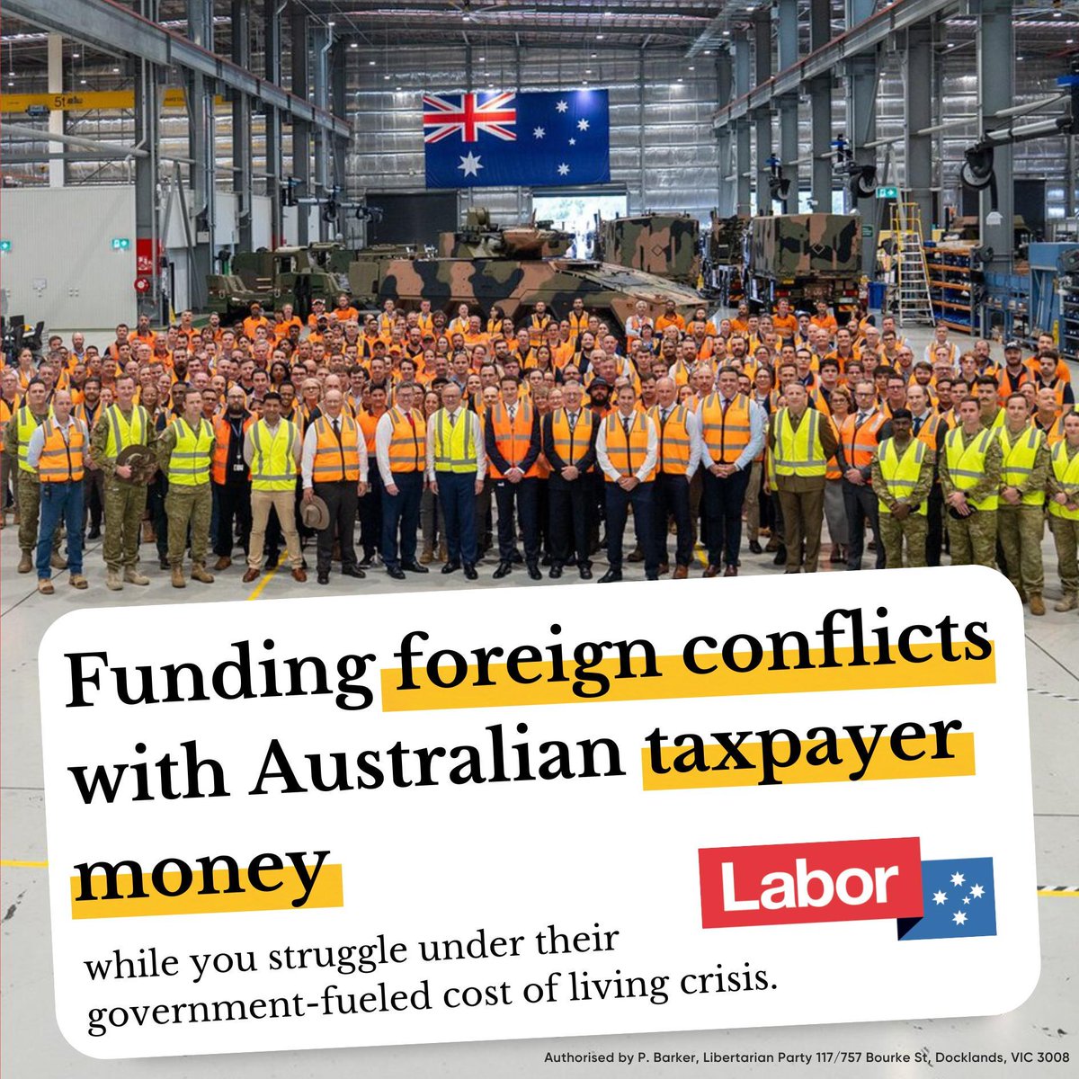 While you struggle with a cost of living crisis created by the legacy of the Morrison Liberal government and the Albanese Labor government, your taxes are subsidising profitable multinationals to fuel overseas conflicts. #votelibertarian to stop your taxes funding foreign wars!