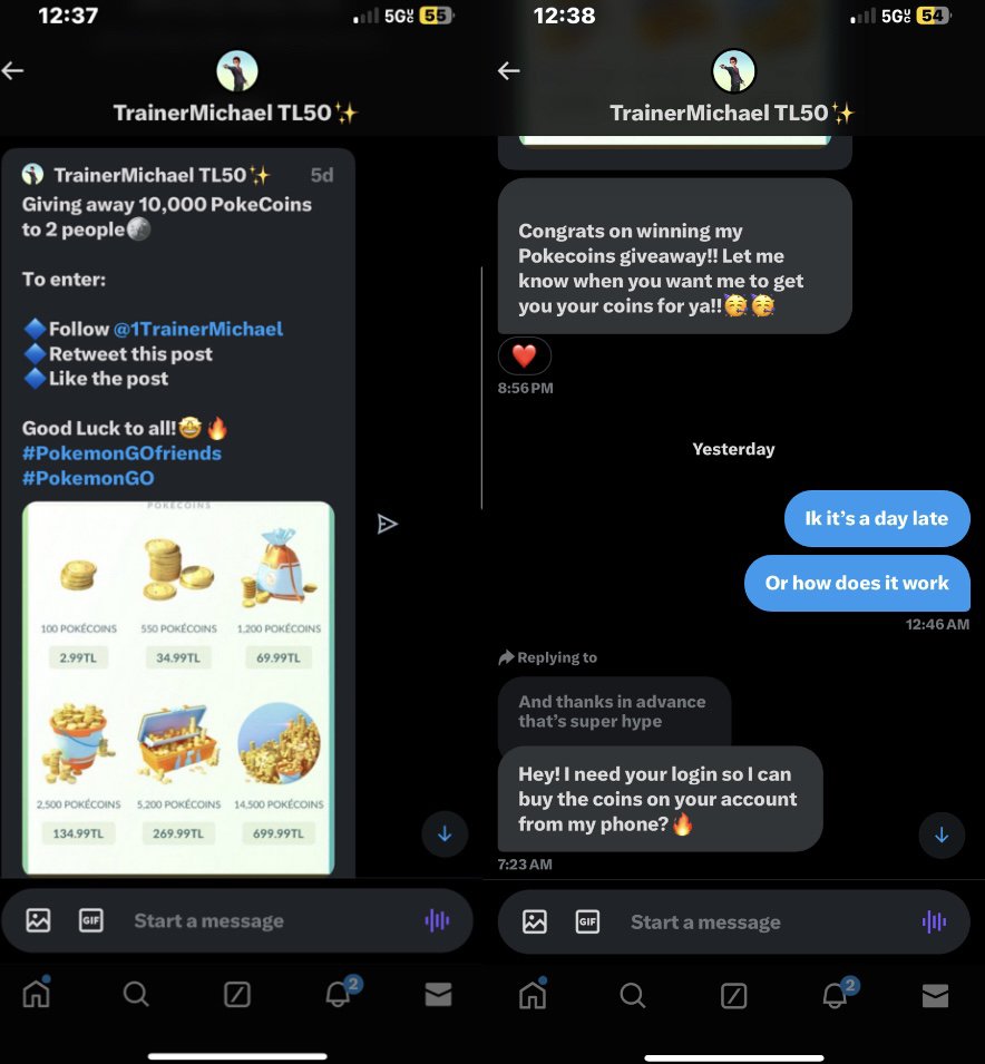 hubbahuey's tweet image. Need help everyone...

Recently, a server member of mine fell into a scam by @1TrainerMichael (Allegedly its master warlord but who knows at this point)

The account promised a free prize to my friend and then changed the login info after logging in successfully.

Fun fact, this…