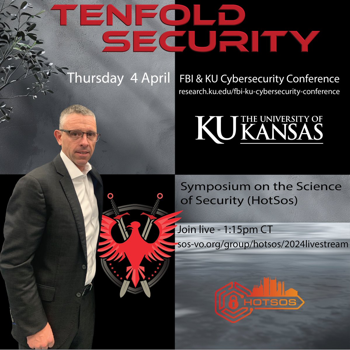 Aaron Weissenfluh <a href="/aweissenfluh1/">Aaron Weissenfluh</a> with 2 presentations Thursday. 11:15am at the FBI &amp; KU Cybersecurity conference, followed by a 1:15pm CT keynote titled Defeating Ransomware at the Symposium on the Science of Security (HotSoS).  Live stream at sos-vo.org/group/hotsos/2…