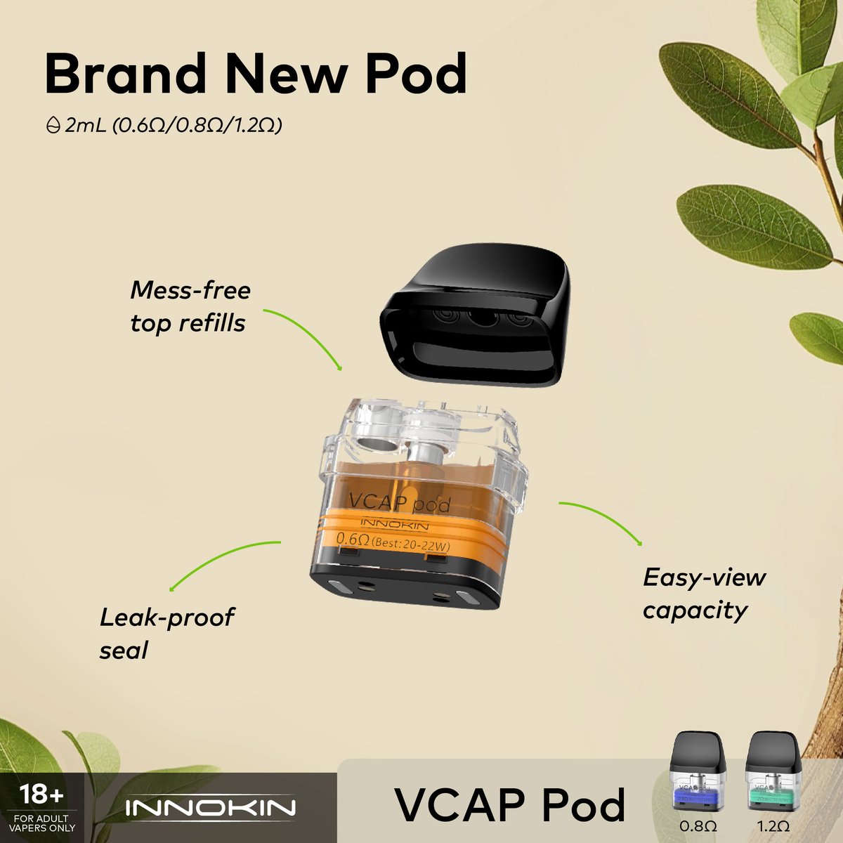 Introducing our latest pod: 𝐕𝐂𝐀𝐏 𝐏𝐨𝐝! Key Features: ⏳2mL Capacity-30mL Coil Lifespan 💧Mess-free Top Refills 👀Easy-view Capacity Window 🔒Leak-proof Seal Comment which feature excites you the most! 👏 18/21+ only #Innokin #VCAPPod #VapeLife #VapeCommunity #Vaping #Pod