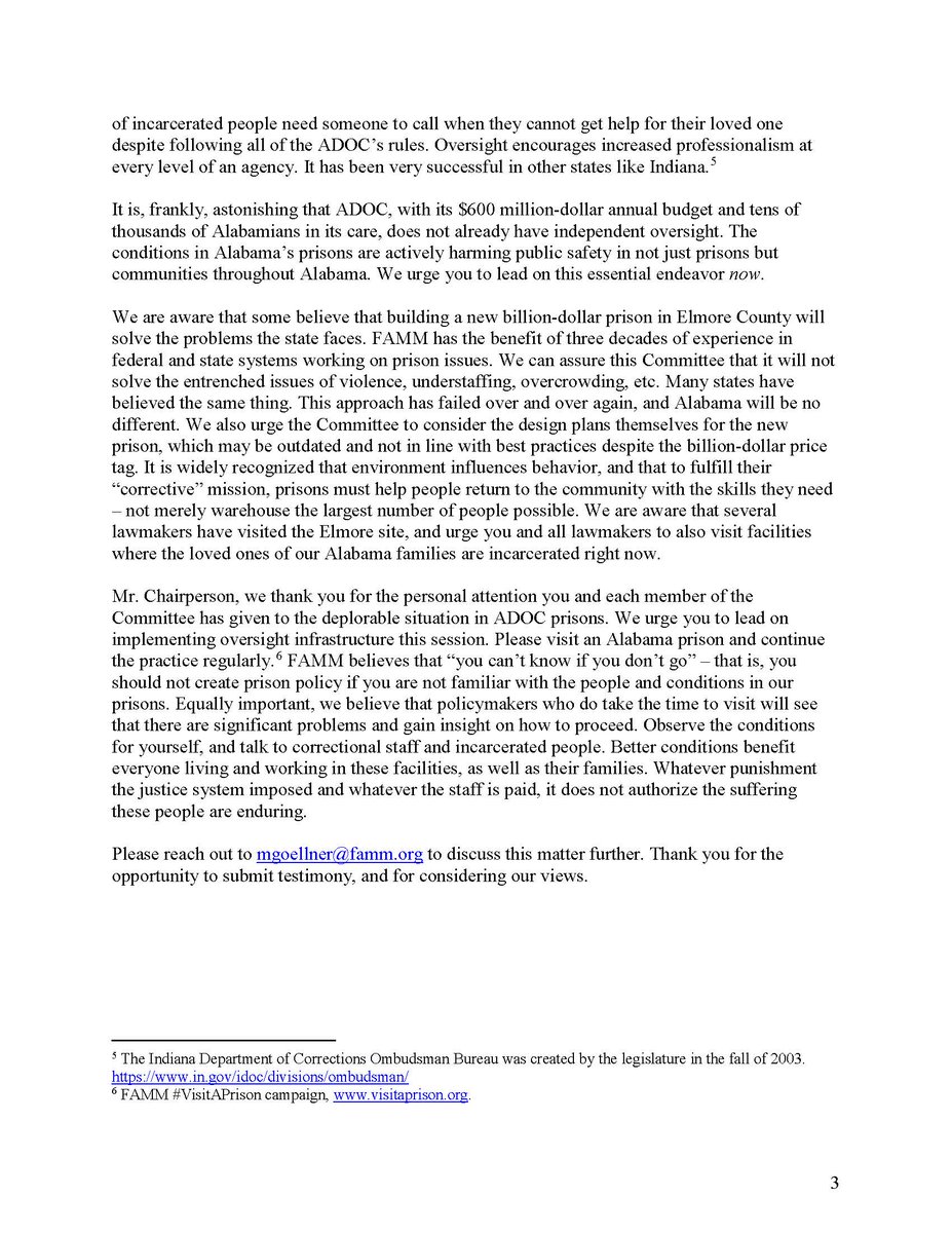 We sent a letter to the Alabama Joint Legislative Prison Oversight Committee today. Disappointed at the total lack of progress on #PrisonOversight despite the crisis continuing and worsening. Alabama's prisons are not safe and they are making communities less safe too.