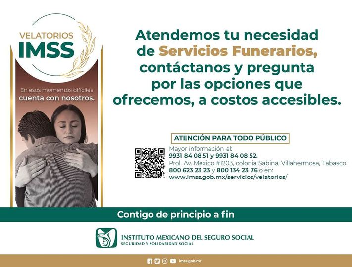 #ServiciosFunerariosIMSS | Estamos preparados para esos momentos difíciles, déjanos apoyarte. 🕊 Velatorio IMSS No. 22 📞 9931 84 0851 y 9931 84 0852 🔗 imss.gob.mx/servicios/vela…