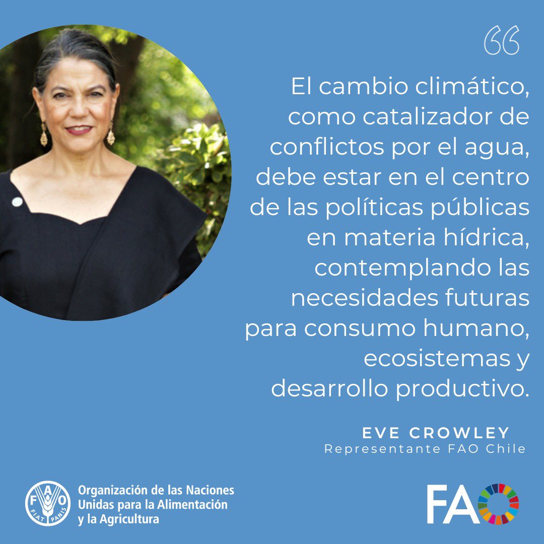 #Diamundialdelagua Nuestra representante Eve Crowley, destacó la necesidad de medidas para enfrentar la crisis del agua en contexto de cambio climático y el apoyo de <a href="/FAOChile/">FAO Chile</a> en el primer Plan de Adaptación para este sector. Su opinión en <a href="/Cooperativa/">Cooperativa</a> bit.ly/3TFcbmN
