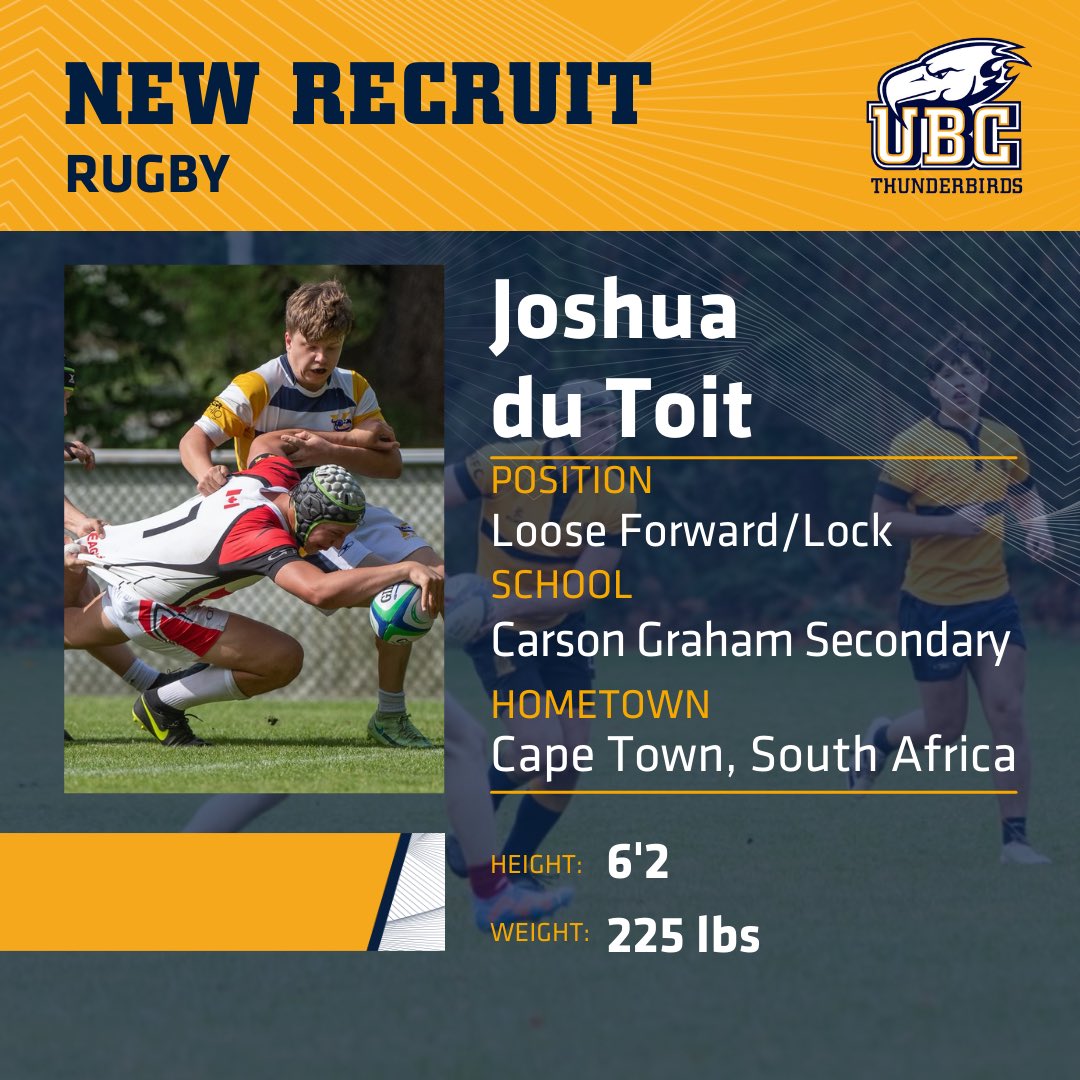 UBC Men’s Rugby (@ubcrugby) on Twitter photo Another recruit will be joining us from just across the bridge. Joshua 🇿🇦 has been part of both @ubc_boys_rugby_academy and <a href="/capilanorfc/">Capilano RFC</a>
We are very excited to have Josh out here next year 🦅
#gobirds ⚡️🐥 Another recruit will be joining us from just across the bridge. Joshua 🇿🇦 has been part of both @ubc_boys_rugby_academy and <a href="/capilanorfc/">Capilano RFC</a>
We are very excited to have Josh out here next year 🦅
#gobirds ⚡️🐥