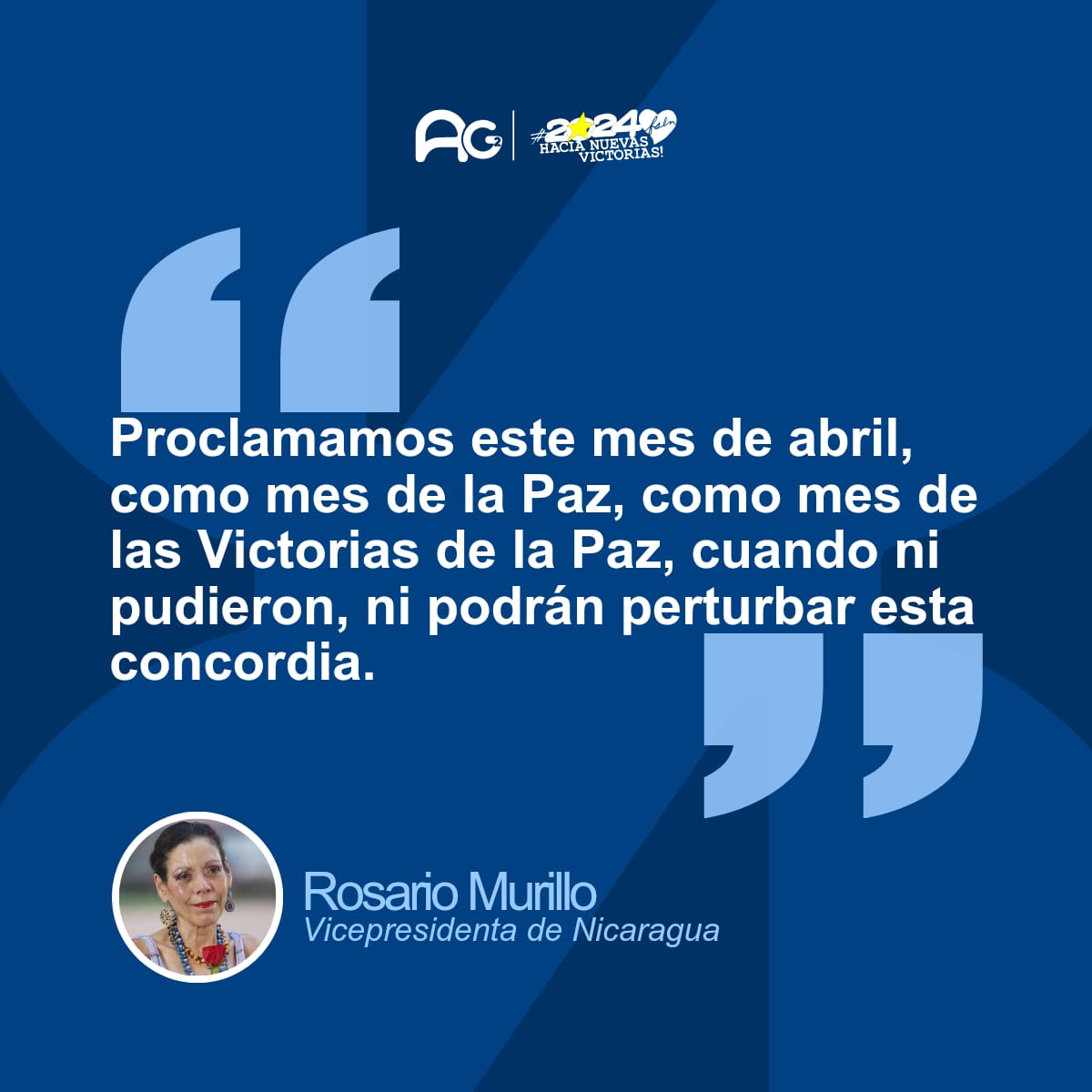 💥🇳🇮🗣La VicePresidente de #Nicaragua Compañera Rosario Murillo: Proclamamos este mes de abril, como mes de la Paz, como mes de las Victorias de la Paz, cuando ni pudieron, ni podrán perturbar esta concordia. @CarlosEmilioDH @QuenriM @Martha_Elena16 #UnidosEnVictoria