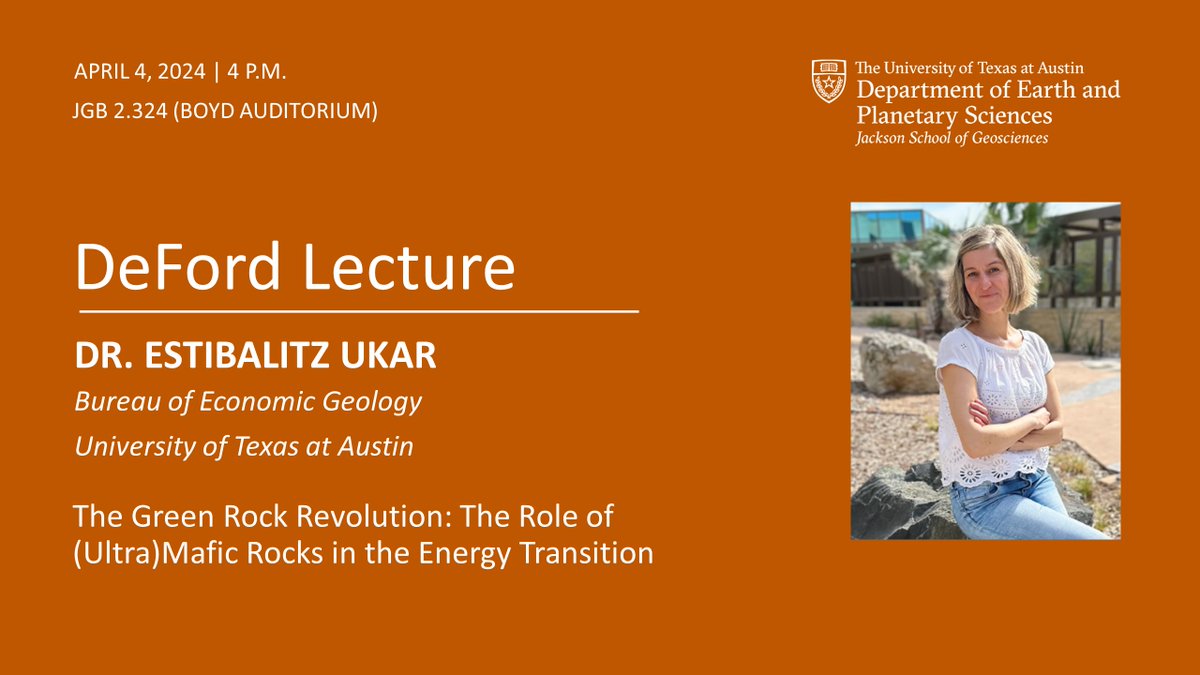 Don't miss today's DeFord Lecture! It's by the Jackson School's very own Esti Ukar, who will be speaking on the role of ultramafic rocks in the energy transition. Come by early for coffee, tea, and cookies! @Bureau3E
