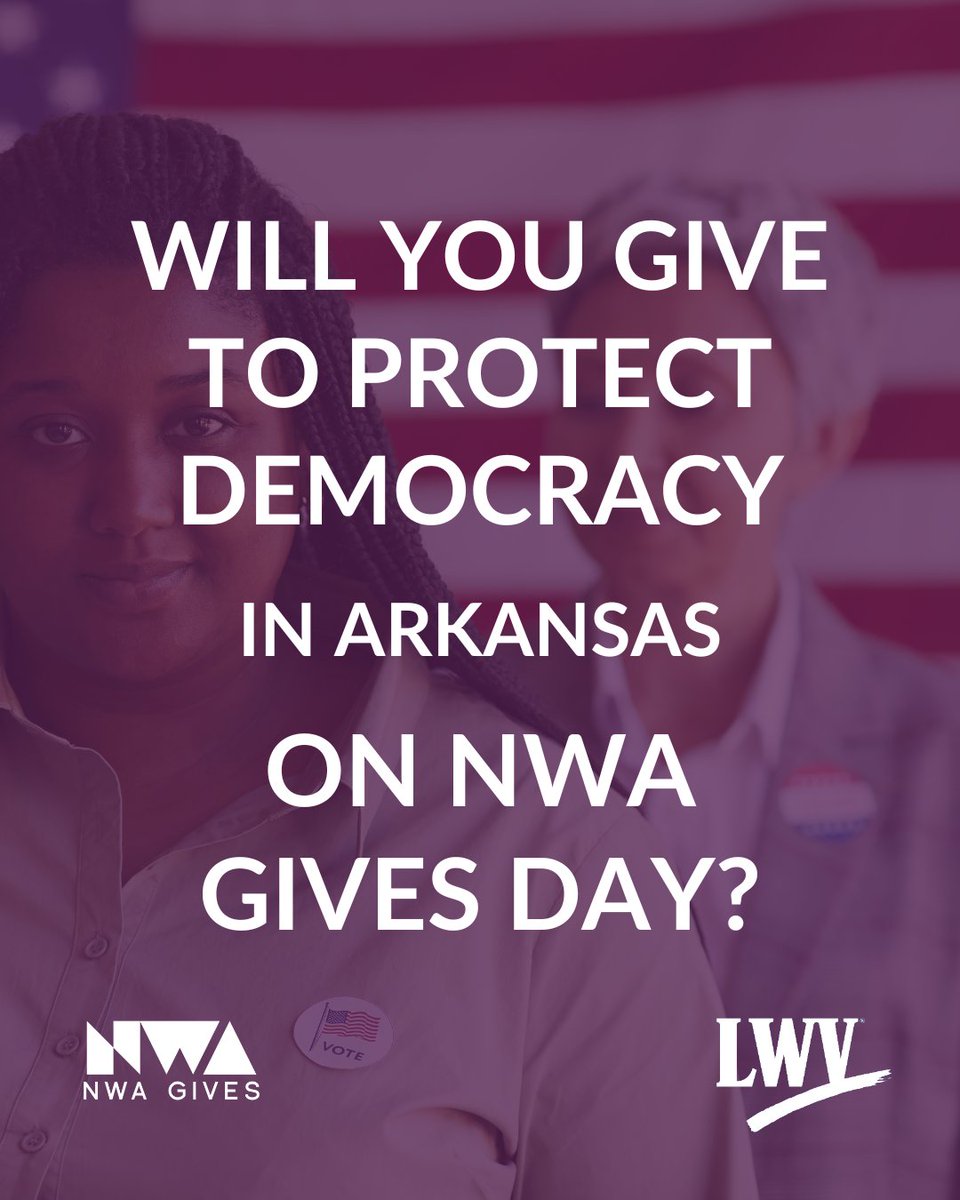 lwvarkansas's tweet image. Early giving is OPEN NOW and with your help, LWVAR can continue to provide Arkansas voters, especially women, with the education and resources they need to make informed decisions at the ballot box!

nwagives.org/organization/L… 

#NWAGives #LeagueOfWomenVotersAR #DonateForDemocracy