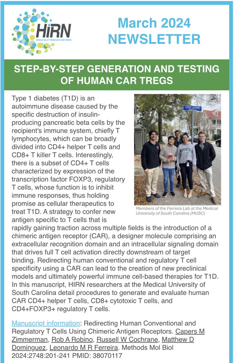 Grateful to the @NIDDKgov Human Islet Research Network @HIRN_CC for highlighting our step-by-step generation and testing of #human #CARTregs! Article PDF available upon request. #immunologymatters #changingwhatspossible link.springer.com/protocol/10.10…