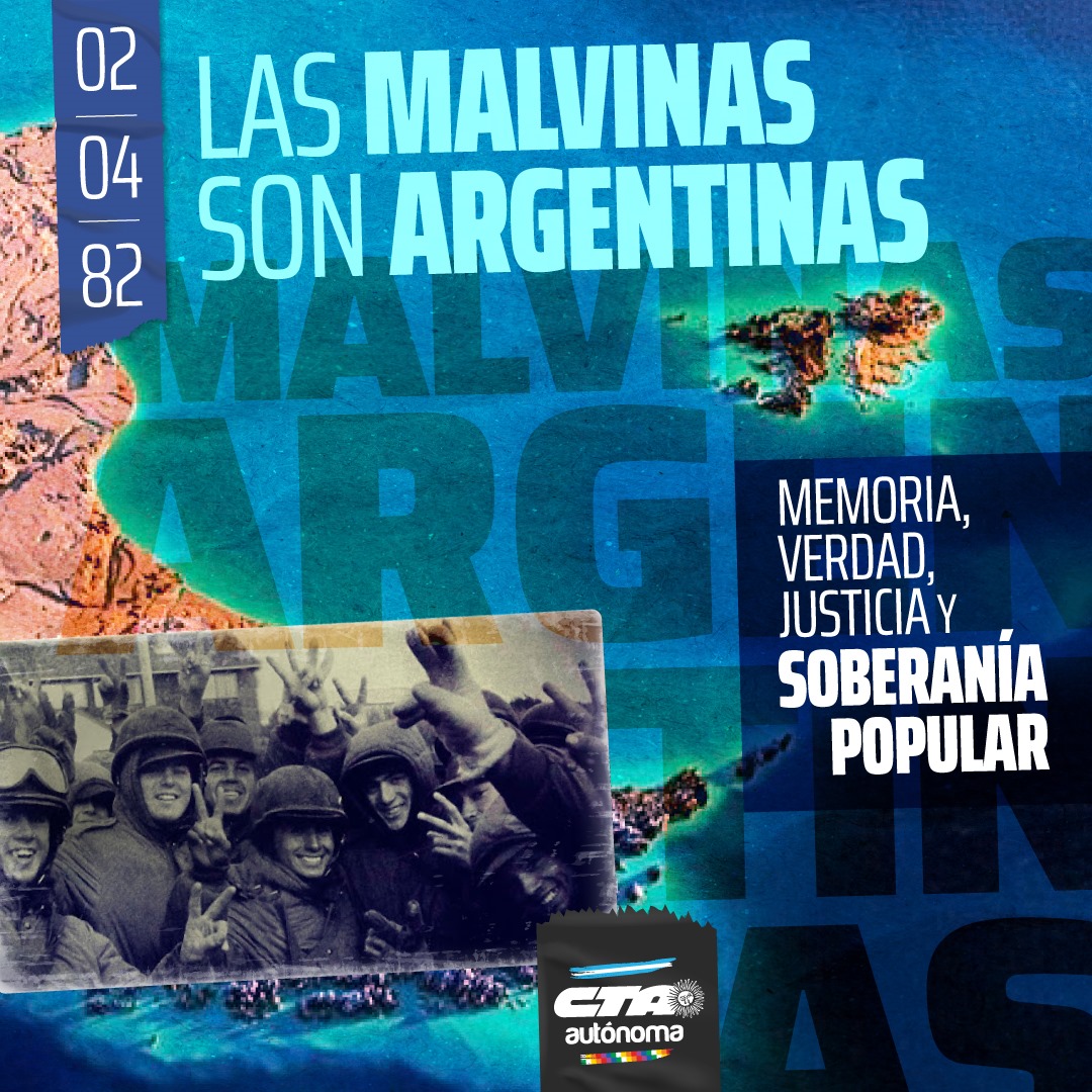 CTAAutonoma's tweet photo. ✊🏼 No cesamos en la defensa de la soberanía argentina sobre las Islas Malvinas, las islas del atlántico sur y el sector antártico; contra la usurpación británica y su uso militar por parte de la OTAN.

¡Fuera ingleses de Malvinas!
¡Las Malvinas son Argentinas! https://t.co/MKrTdowNgE