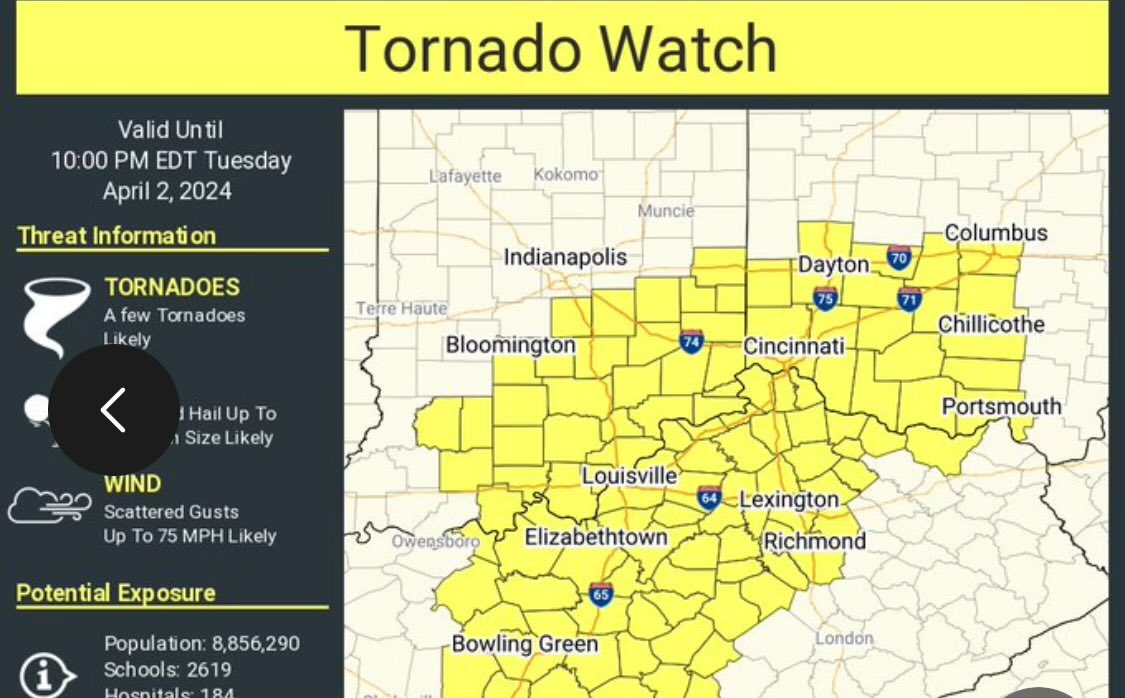 The city is now under a tornado watch. Text cincyalert to 77295 to receive weather alerts to your mobile device.