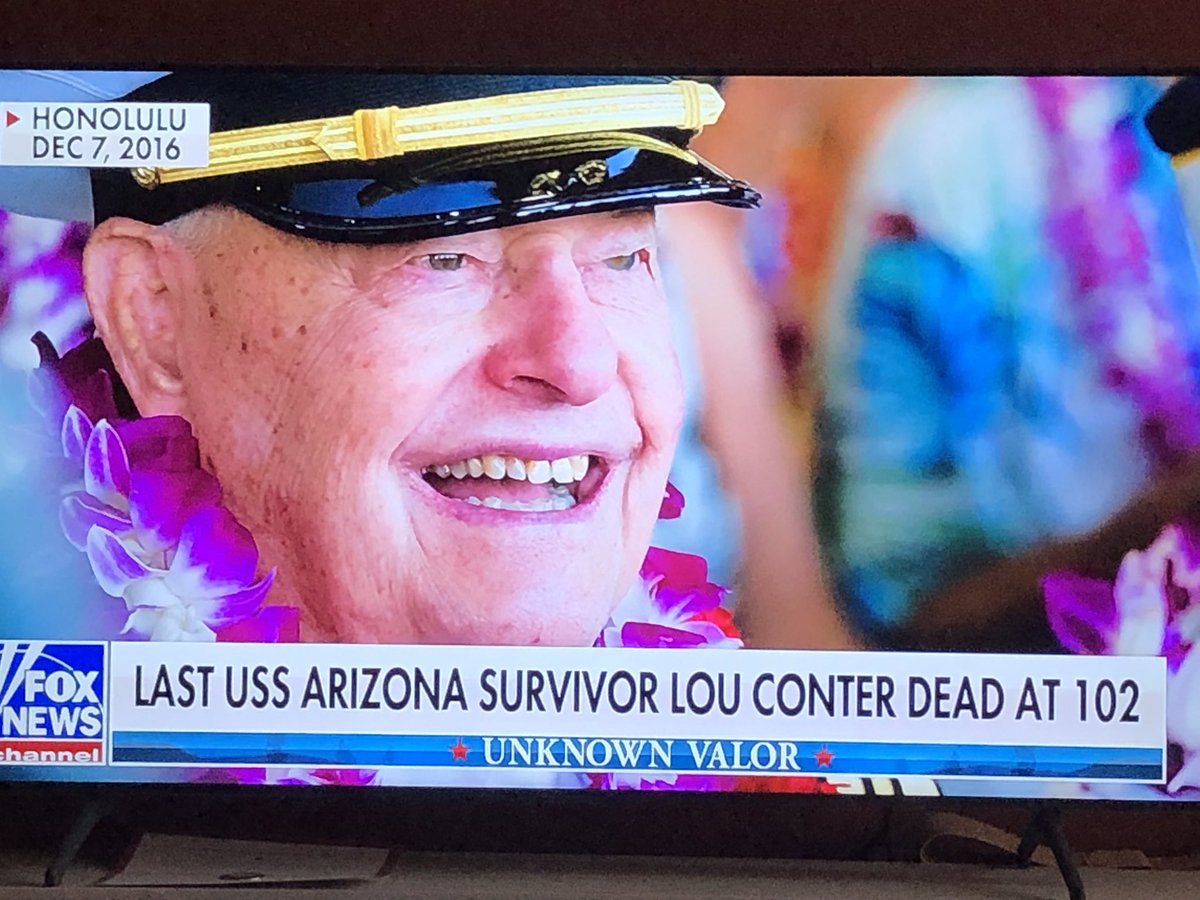 EVERY American should say a prayer for Lou Conter, the LAST USS- ARIZONA SURVIVOR of Pearl Harbor. Dead at 102 yrs. The GREATEST GENERATION. RIP LOU CONTER, a TRUE AMERICAN HERO 🙏❤️🙏🇺🇸❤️🙏🇺🇸❤️🇺🇸