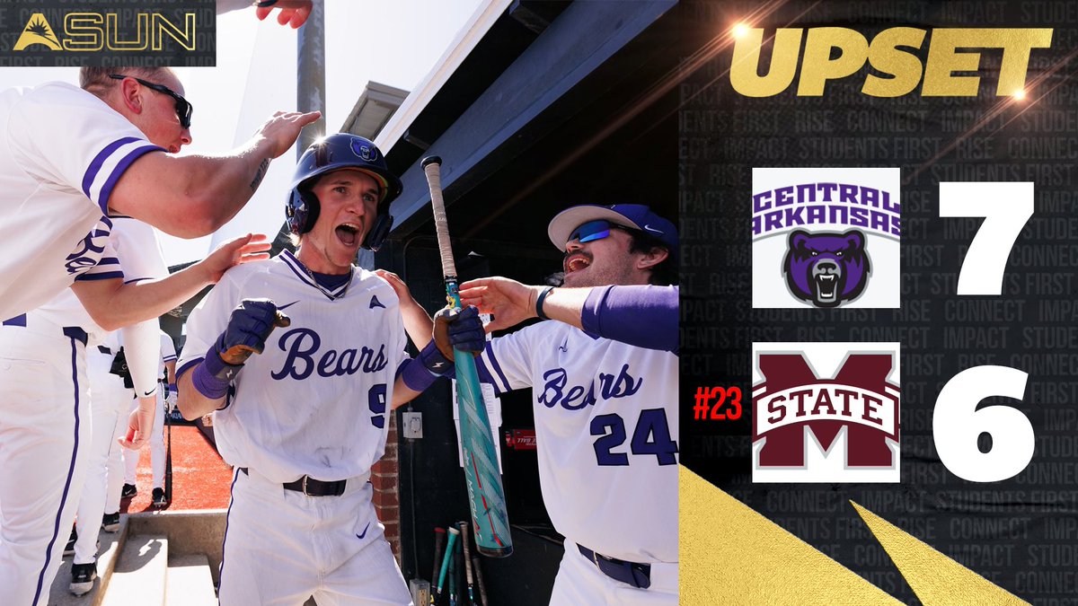 ⚾️🚨UPSET ALERT ⚾️🚨 @UCABearBaseball pulls off the upset over No. 2️⃣3️⃣ Mississippi State on the road! #ASUNBuilt | #BearClawsUp | #ASUNBSB