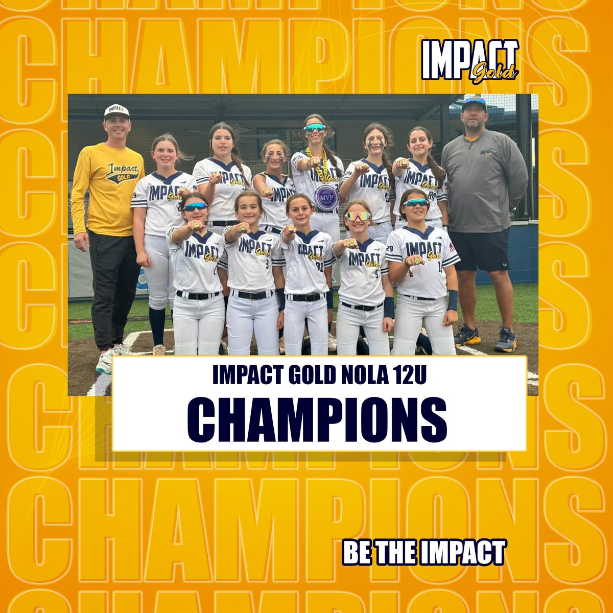 Congratulations to Impact Gold Nola 12U winning the championship in MVP March Madness!! Great job, ladies! #betheimpact #goldblooded #impactgoldnola12u