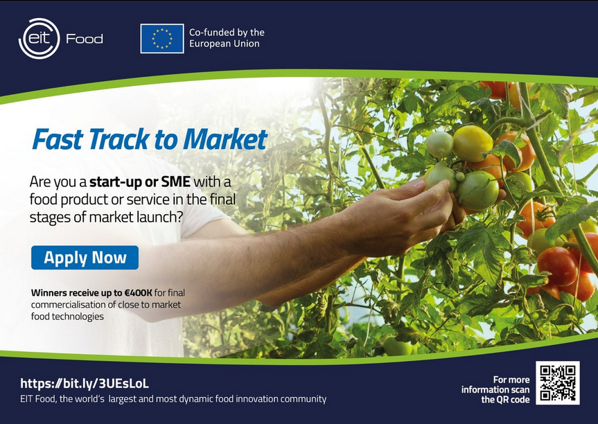 Calling all #food innovators! @EITFood has funding (from 60 to €400k!) for  #startups & SMEs to accelerate commercialization.  Apply by April  10th: [link bit.ly/4bPp2Ly] #FastTrackToMarket #EITFood