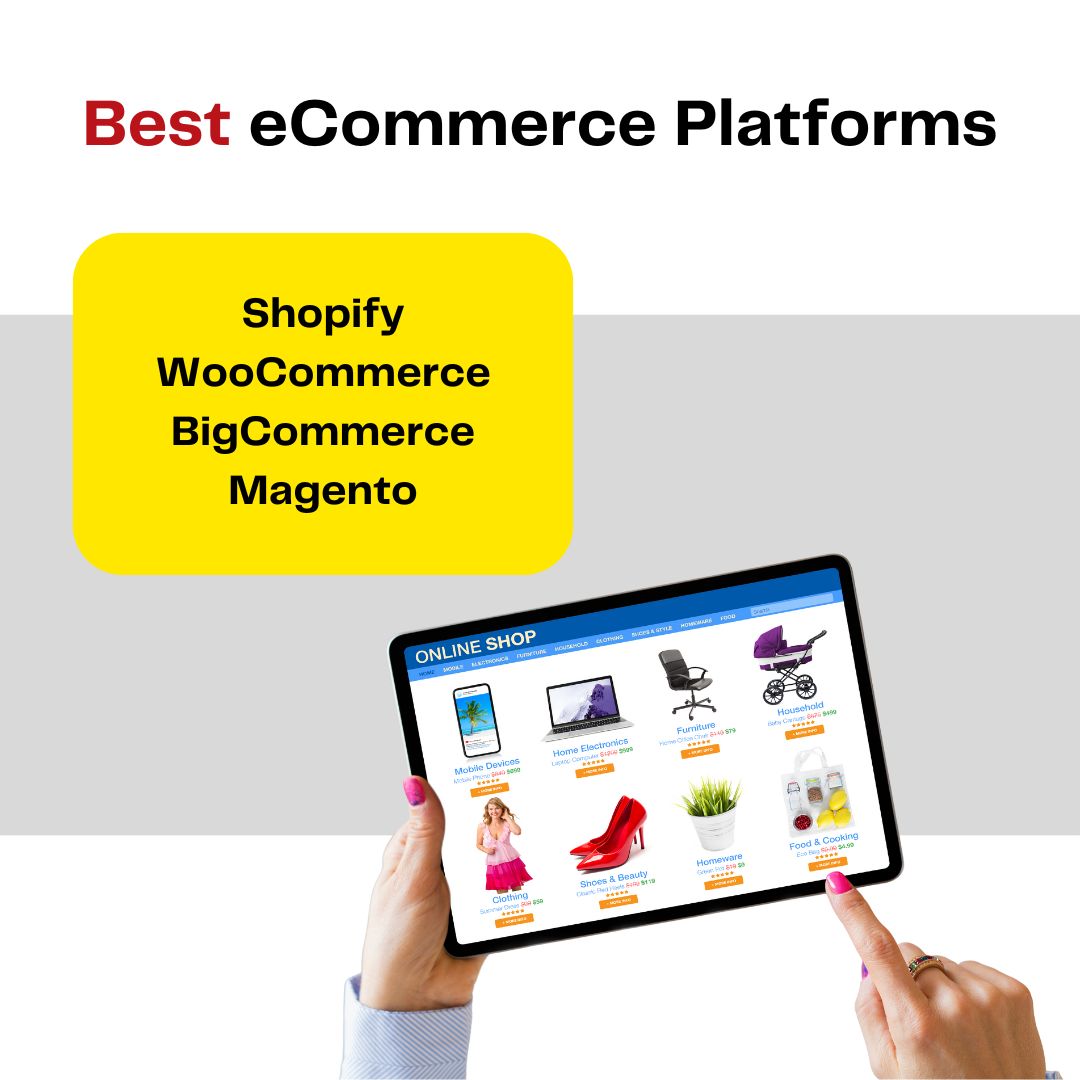 Best eCommerce Platforms

Shopify 
WooCommerce
BigCommerce 
Magento

#credenceknows 
#ecommercewebsite
#dropshipping 
#ecommercestore
#shoponline 
#ecommerceplatform