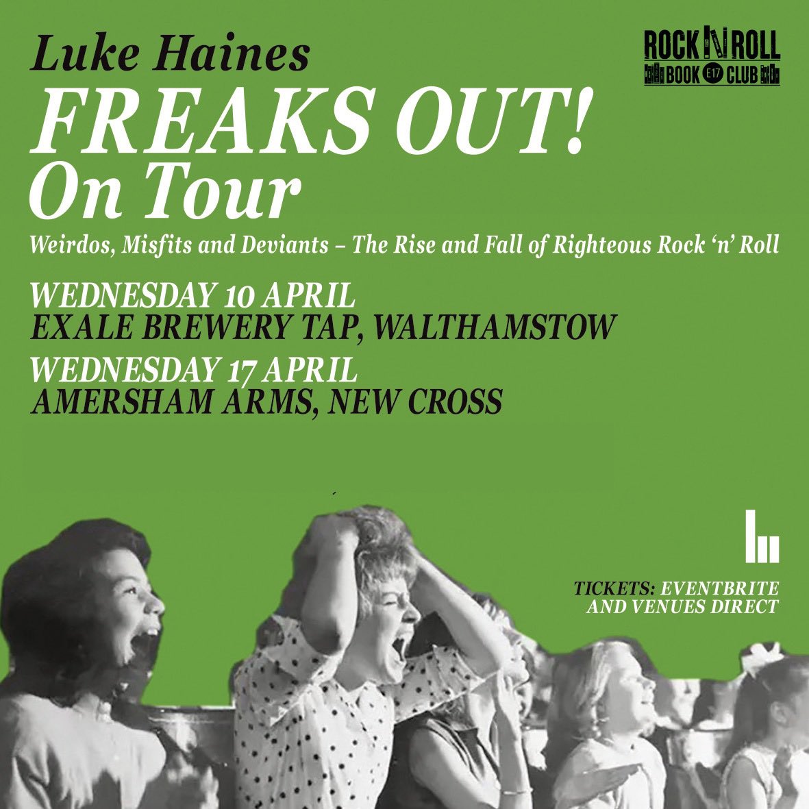 Next! Wednesday 10 April @ExaleTap_E17 nr Black Horse Road Tube. LUKE HAINES FREAKS OUT! Tix: eventbrite.com/e/luke-haines-…