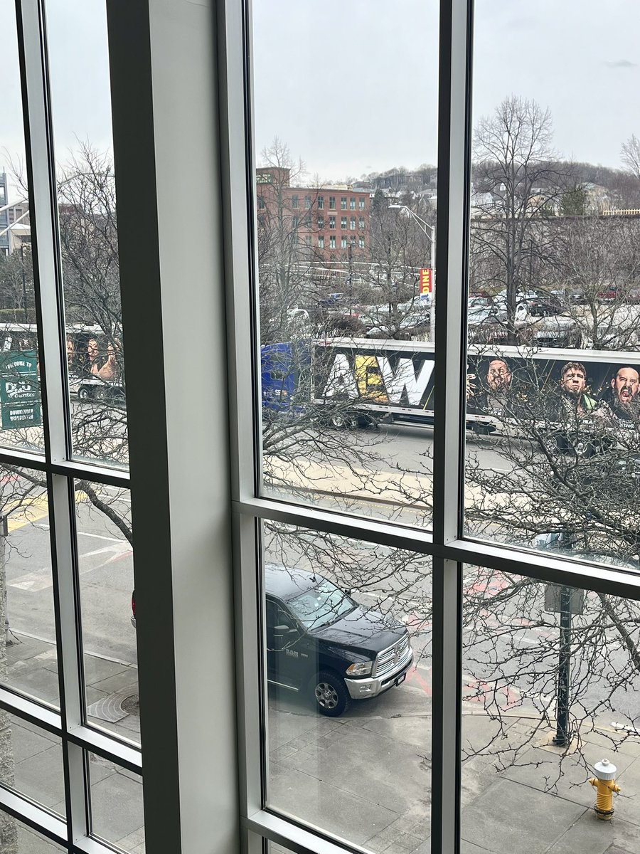 Today’s view! The #AEW trucks are in downtown #Worcester! And on Weds. April 3 the superstars of #AEWDynamite and #AEWCollision make their way inside the DCU Center for an epic night of wrestling! Be here LIVE and get your tickets at AEWTIX.com or the Box Office.