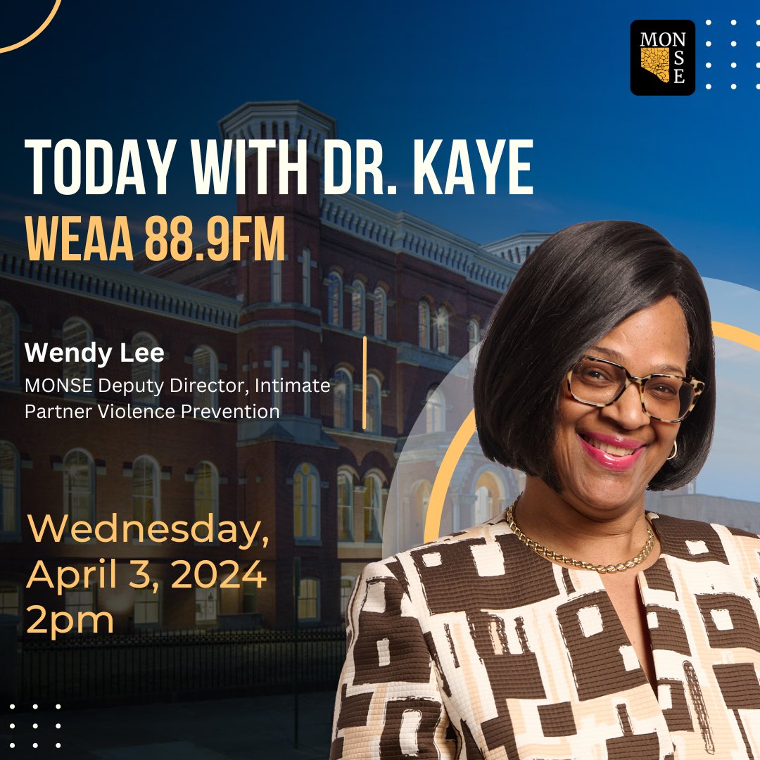 Hey, Baltimore! Tune in tomorrow at 2pm as MONSE's Deputy Director of Intimate Partner Violence Prevention, Wendy Lee, joins Dr. Nadine Finnegan-Carron on WEAA 88.9FM's Today with Dr. Kaye to discuss intimate partner violence, its signs, and prevention. #EndIPV