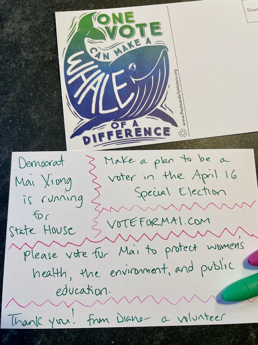 I’m writing #PostcardsToVoters to help @MaiXiongMI win the 4/16 Special Election for Michigan State House! 
#VoteForMai
Learn more: VoteForMai.com
Help write: PostcardsToVoters.org