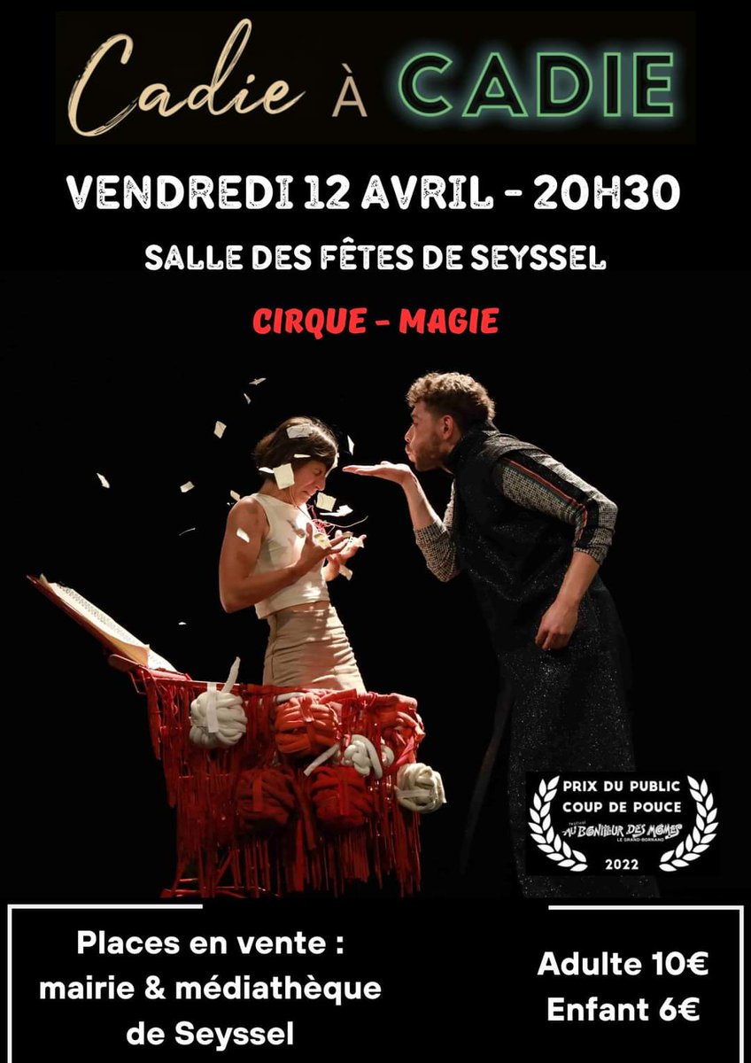 Découvrez le spectacle 𝑪𝒂𝒅𝒊𝒆 𝒂̀ 𝑪𝒂𝒅𝒊𝒆 mêlant cirque, le main à main, la technologie et la magie 🪄 Vendredi 12 avril à 20h30 à la salle des fêtes de Seyssel 🎫 Places en vente à la mairie et à la médiathèque de Seyssel @CiaSonel @SavoieMontBlanc